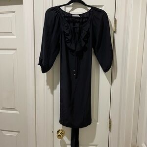 Alice & Trixie Black Ruffled Ruched Sheath 100% silk Dress